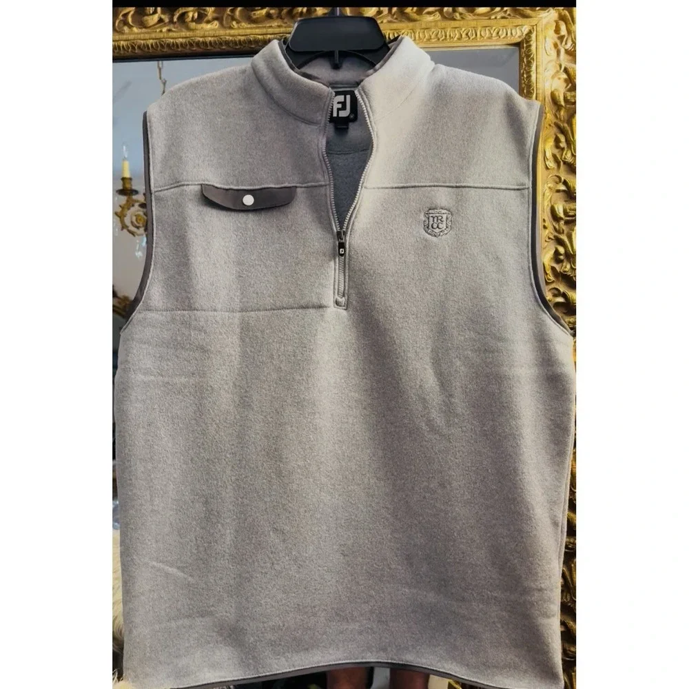 FootJoy FJ 1/4 Zip Fleece Golf Vest Men's Size Medium Gray Pullover Snap Pocket